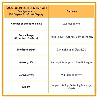 Casio EXILIM EX-TR15 12.1MP Wi-Fi Beauty camera 180 Degree Flip-front  Display